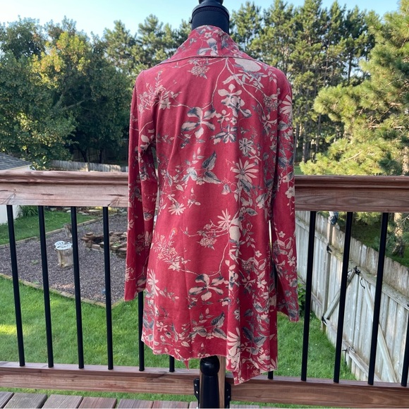 New Soft Surroundings Medium Draped Jacket Cardigan Rustic Botanical Faux Suede - Picture 14 of 15